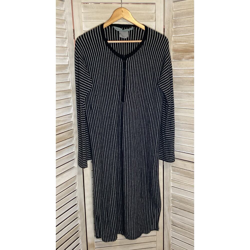 Raquel Allegra Henley Sweater Midi Dress Black White Stripe Merino Cashmere 3 L
